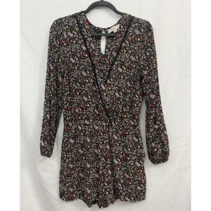Loft Ditsy Black Floral‎ Print Long Sleeve Romper Pockets Womens  Size S